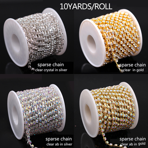 1Yard 10Yards/rouleau SS6-SS38 paillettes cristal strass chaîne griffe cristal strass chaîne pour les décorations d'art de vêtements de mariage ► Photo 1/4