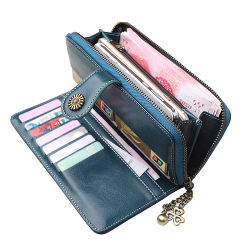 Nouvelles femmes grande capacité portefeuilles femme Split cuir sacs à main longue embrayage dame Zipper Hasp sac à main argent sac téléphone portefeuille porte-carte ► Photo 1/6