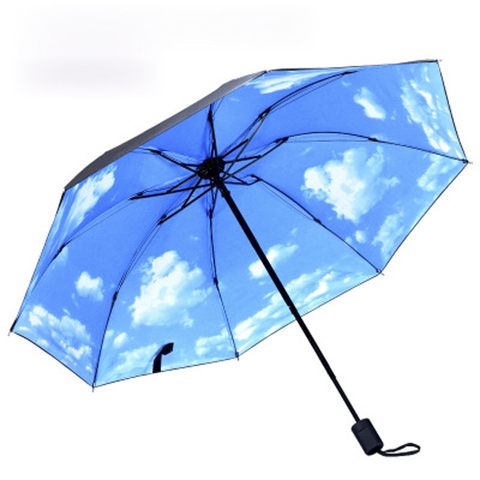 Parapluie à l'intérieur avec peinture de nuages blancs et bleus, Parasol à fleurs pour hommes et femmes, Anti-uv, pliable, cadeaux ► Photo 1/6