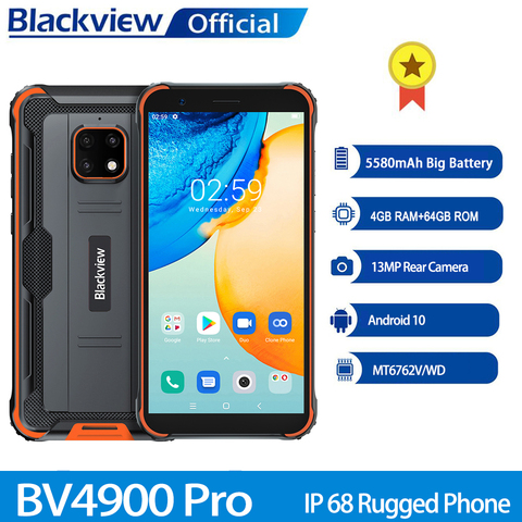 Blackview BV4900 Pro IP68 téléphone robuste 4GB 64GB Octa Core Android 10 téléphone portable étanche 5580mAh NFC 5.7 pouces 4G téléphone portable ► Photo 1/6