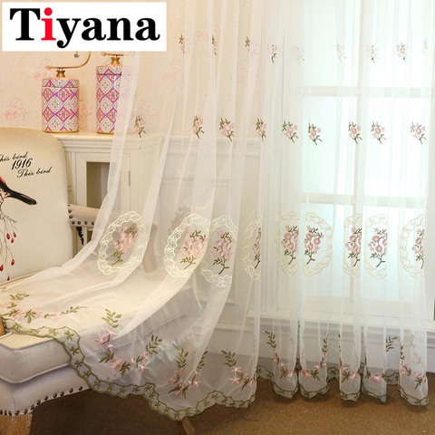 Fleurs brodées Tulle blanc fenêtres pour salon chambre rideaux transparents tissu broderie Voile rideau ZH015-4 ► Photo 1/6