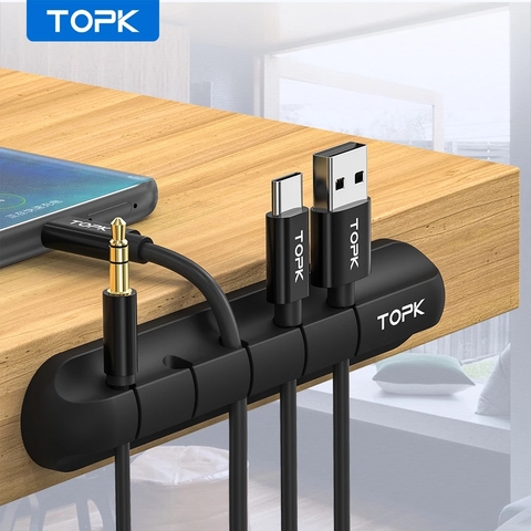 TOPK – Organisateur en silicone pour câble USB, enrouleur à clips, support pour fil de souris ou de casque, permet d'avoir un bureau bien rangé et une bonne gestion ► Photo 1/6