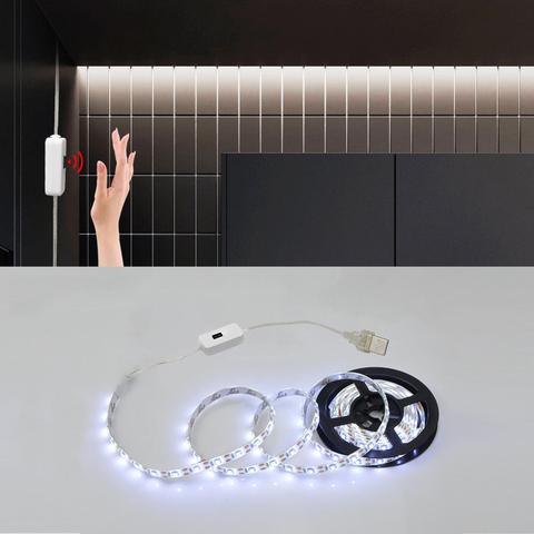 Bande lumineuse USB 5V avec détecteur de mouvement, 1m – 5m, interrupteur intelligent pour la cuisine, la chambre à coucher, le placard et l'éclairage de la maison ► Photo 1/6