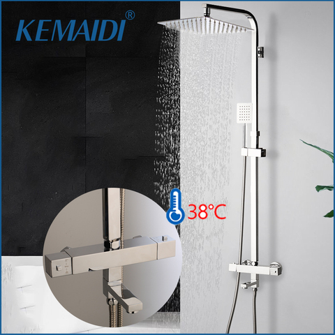 KEMAIDI ensemble de douche thermostatique ensemble de douche pluie robinet de douche chromé chaud et froid vanne thermostatique robinet de douche baignoire mitigeur ► Photo 1/6