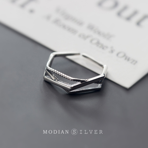 Modian – bague en argent Sterling 925 pour femmes, anneau géométrique irrégulier, ligne croisée, authentique, taille unique, Bijoux fins simples ► Photo 1/5