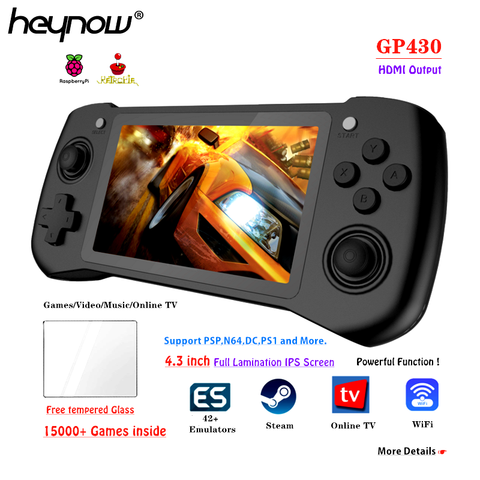 HEYNOW – Console de jeu vidéo rétro Raspberry Pi CM-3L, GP430, IPS, 4.3 pouces, Retropie OS, Wifi, TV, sortie HD, TV, lecteur pour N64/DC ► Photo 1/6