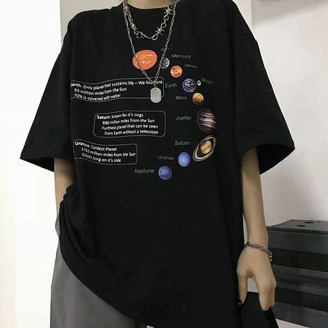Fashionshow-JF T-Shirt système solaire pour femmes, T-Shirt mode coréenne T-Shirt surdimensionné Style Hipsters Grunge ► Photo 1/6
