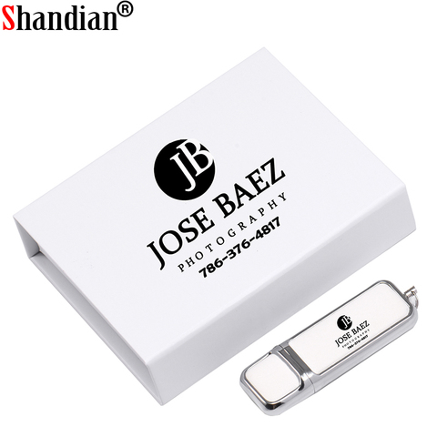 Clé USB 2.0 en cuir avec LOGO imprimé en couleur, 4/8/16/32/64/128 go, boîte cadeau de mariage, capacité réelle ► Photo 1/6