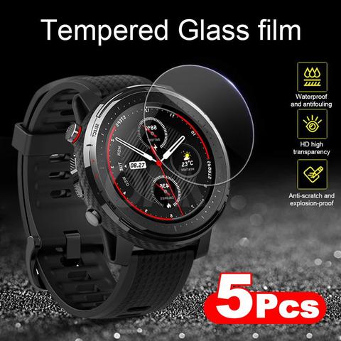 Protecteur d'écran 9H Premium en verre trempé, 5 pièces, pour montre connectée Amazfit Stratos 3, accessoires de Film ► Photo 1/6