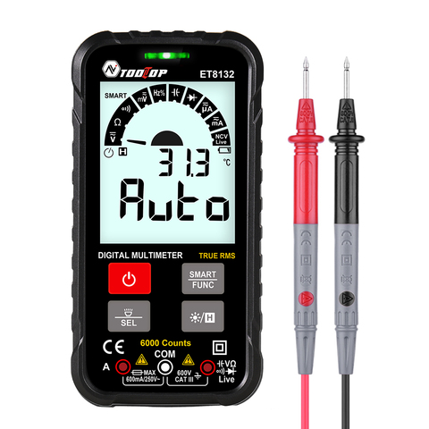 Multimètre numérique portable Intelligent, 6000 points, TRMS, affichage LCD, voltmètre AC/DC, Test ohmmètre avec Flash ► Photo 1/6