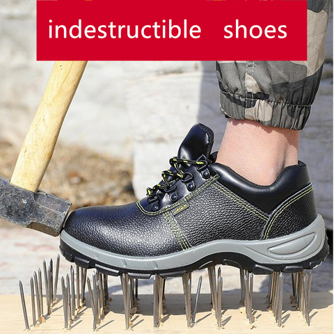 Bottes de travail en cuir véritable pour homme, chaussures de sécurité à bout en acier, à lacets indestructibles, résistantes à l'eau et à la perforation, confortables ► Photo 1/6