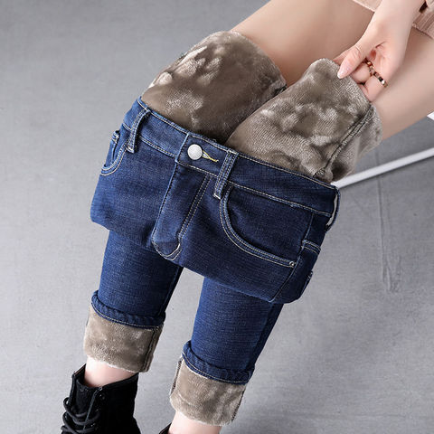 Épais hiver chaud jean slim pour femmes femme taille haute velours Denim pantalon Streetwear Stretch pantalon grande taille ► Photo 1/6