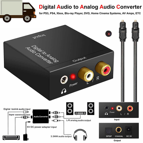 Prise portable 3.5Mm coaxiale fibre optique numérique à analogique Audio Aux Rca L / R convertisseur Spdif numérique Audio décodeur amplificateur ► Photo 1/6