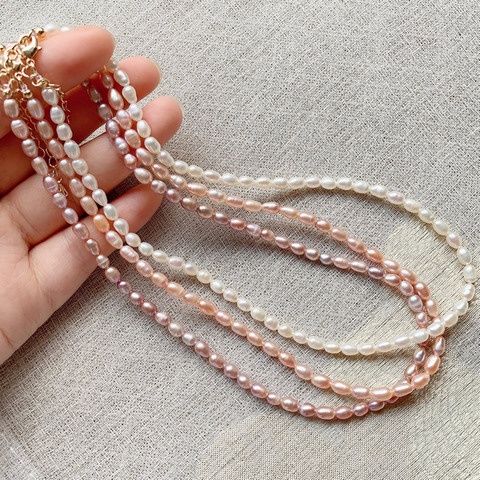 Mini collier de perles de riz pour femmes, 4mm, Vintage, élégant, ras du cou, naturel, eau douce, brillant, blanc, bijoux pour femmes ► Photo 1/6