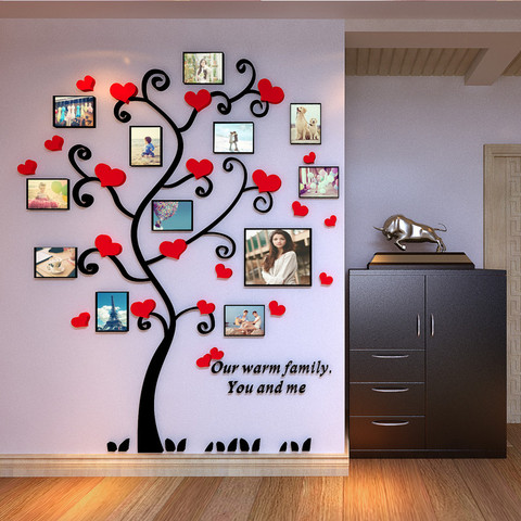 Acrylique 3d cadre famille arbre personnalisé cristal acrylique rose coeur famille arbre cadre photo stickers muraux décoration de La Maison ► Photo 1/5