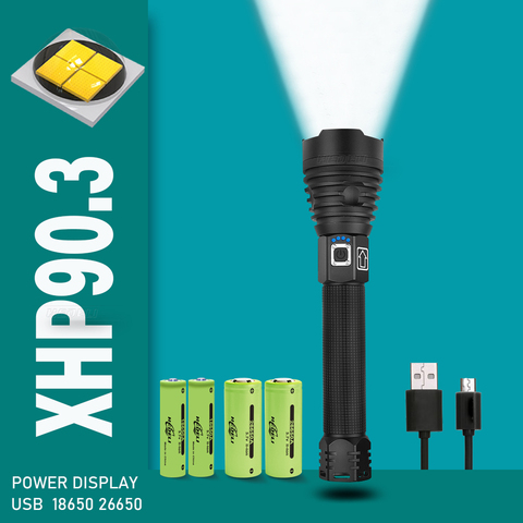 Xhp90.3 500000lumens le plus haut puissant lampe de poche led usb torche xhp70 xhp50 lanterne 18650 26650 lampe de chasse lumière à la main xhp90 ► Photo 1/6