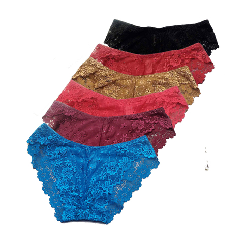 Lot de 5 culottes en dentelle transparente pour femme, culotte Sexy de couleur unie, de haute qualité, collection 3004 ► Photo 1/6