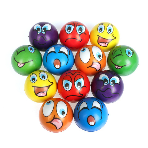 Balles anti-Stress Grimace Smiley, 6 pièces, 6.3cm, visage souriant, mousse souple, PU, balle molle, jouets pour enfants, adultes ► Photo 1/6