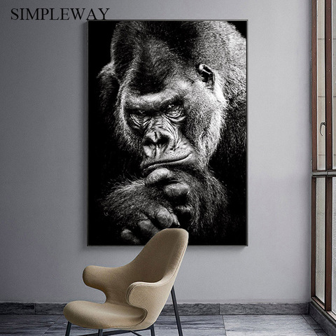 Affiche avec Animal singe singe imprimé en noir et blanc, tableau artistique abstrait, tableau mural nordique pour décoration ► Photo 1/6