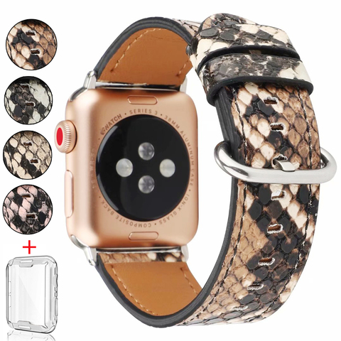 Bracelet en cuir de peau de serpent pour Apple Watch 6 5 4 3 SE 44mm 40mm bracelet de montre pour IWatch Serise 6 5 4 3 2 1 42mm 38mm bracelet ► Photo 1/6