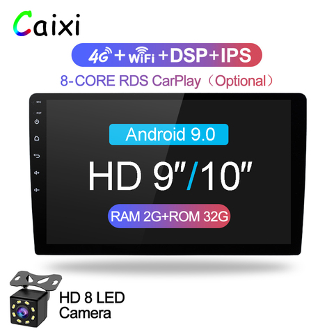 9/10 pouces Android 9.0 2 Din autoradio multimédia Playe universel auto stéréo Gps Navigation Bluetooth lecteur vidéo caméra arrière ► Photo 1/6