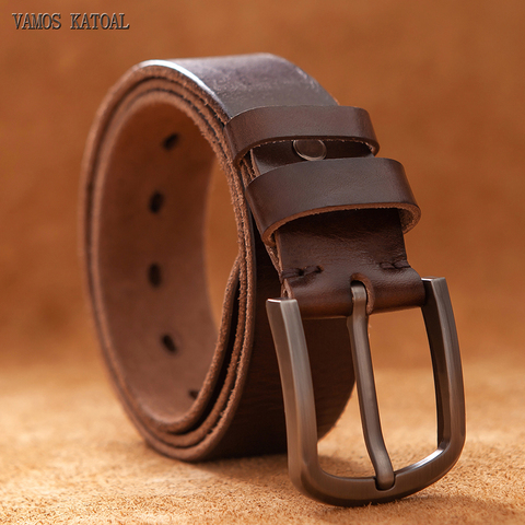 Ceinture en cuir véritable de vache pour homme, accessoire de luxe de bonne qualité, style cowboy vintage marron ► Photo 1/6