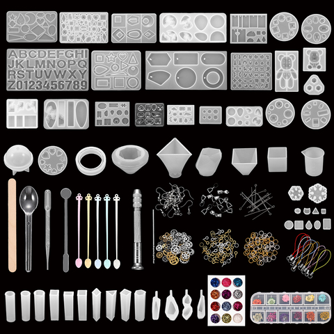 Kit pour fabriquer soi-même ses bijoux, ensemble de 300 pièces avec moules en résine, UV, style mixte et en silicone ► Photo 1/6