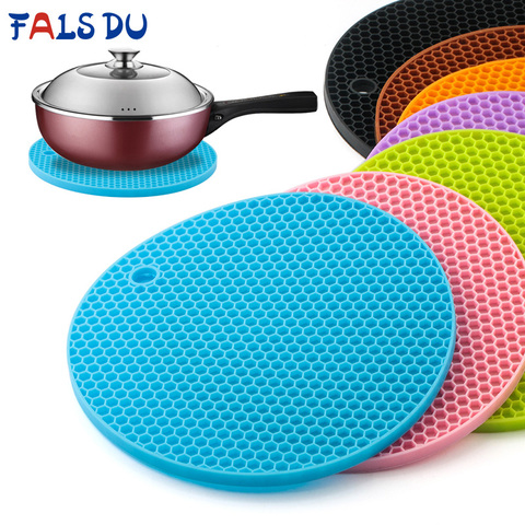 Tapis rond multifonctionnel résistant à la chaleur en Silicone, 2 pièces, dessous de verre, dessous de Pot antidérapant, set de Table, accessoires de cuisine ► Photo 1/6