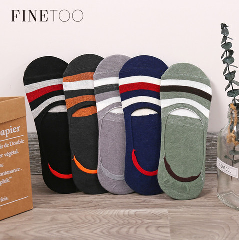 FINETOO – chaussettes de bateau en coton pour hommes, 1 paire, antidérapantes, courtes, pantoufles pour garçon, bonneterie décontractée, respirantes, à rayures, été ► Photo 1/6