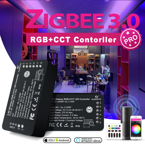Contrôleur de bande intelligente OPTO ZigBee LED G 3.0 LED de contrôle Pro, rgbw cct, application de commande vocale, fonctionne avec Amazon Echo Plus SmartThings RF ► Photo 1/6