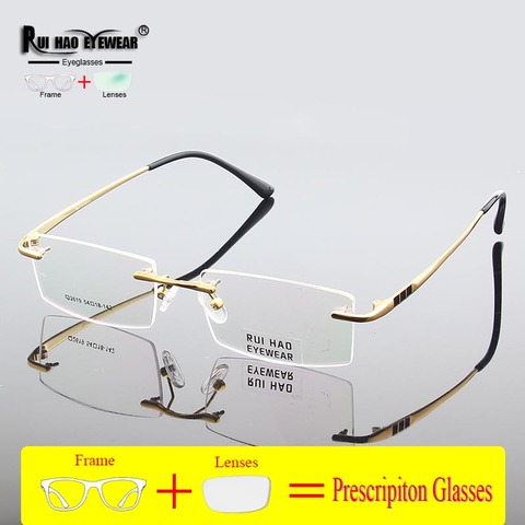 Lunettes de Prescription de myopie personnalisées, verres en résine, lunettes progressives unisexes, monture sans bords, 2619 ► Photo 1/6