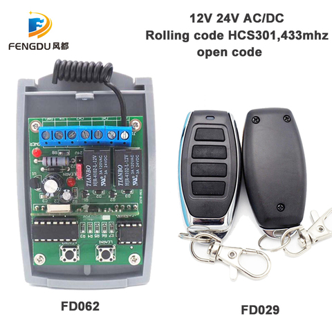 Récepteur télécommande dc 12V/24V, 433MHz, avec code de roulement HCS301 code ouvert, télécommande, porte de garage ► Photo 1/5