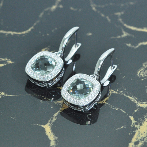 MH naturel vert améthyste bonne boucle d'oreille en argent Sterling 925 coussin coupe 8mm bijoux fins pour les femmes dame fête cadeau gratuit express ► Photo 1/6