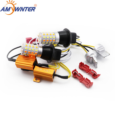 AMYWNTER T20 Drl 7440 Canbus 800LM 21W voiture lumière LED double couleur Switchback clignotant ampoule diurne ► Photo 1/6