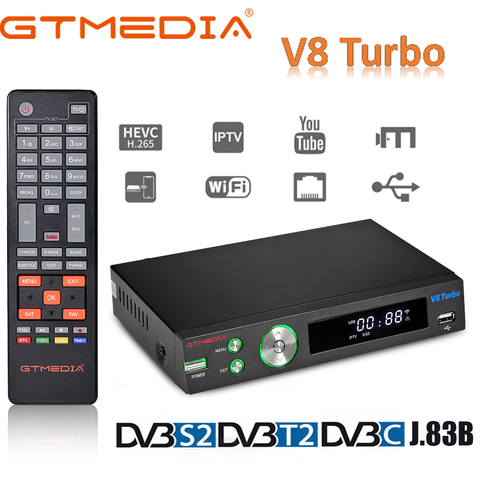 Nouveau décodeur tv GTMedia V8 Turbo DVB-S2/S2X DVB-T2 DVB-C Europe espagne italie Portugal décodeur TV biss + clé PowerVu avec wifi ► Photo 1/6