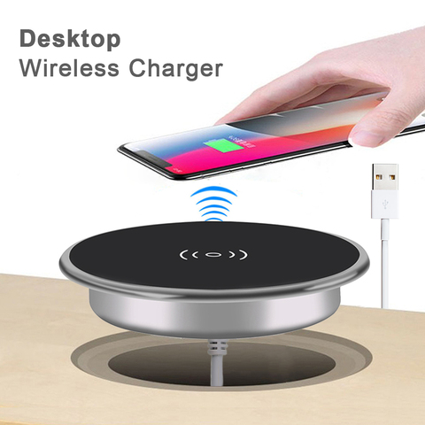 Chargeur de bureau sans fil intégré pour iPhone 11 X Samsung S10 Xiaomi mi9 Table bureau 15W 10W 7.5W Qi chargeur de téléphone rapide 3.0 ► Photo 1/6