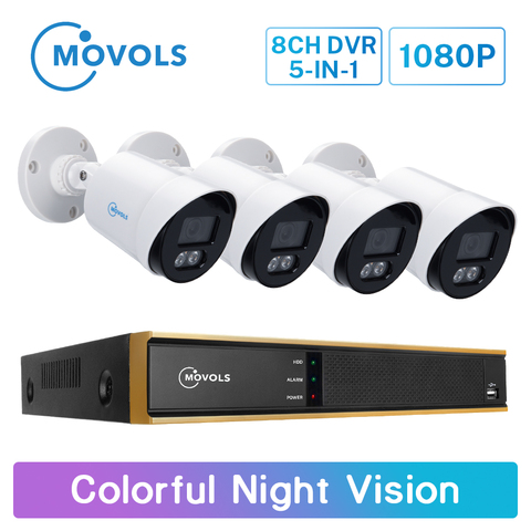 Movols 1080P 4 pièces coloré Vision nocturne CCTV caméra 8CH 2MP P2P DVR extérieur vidéo Surveillance Kit étanche système de sécurité ► Photo 1/6