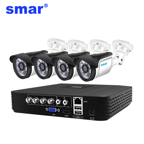 Smar 4CH CCTV HDMI DVR 4 pièces 720P 1080P AHD Kit de caméra extérieur résistant aux intempéries système de sécurité à domicile Kit de Surveillance vidéo lentille HD ► Photo 1/6