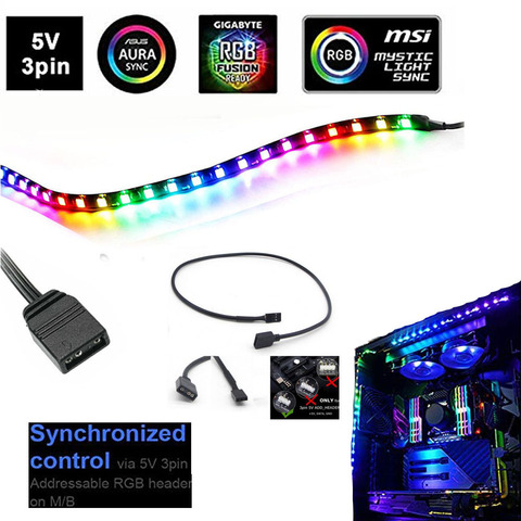 Kit de bandes LED numériques adressables, arc-en-ciel, boîtier PC, 5V, 3 broches, en-tête ARGB, Asus Aura Sync, Gigabyte, RGB Fusion MSI Mystic sata ► Photo 1/6