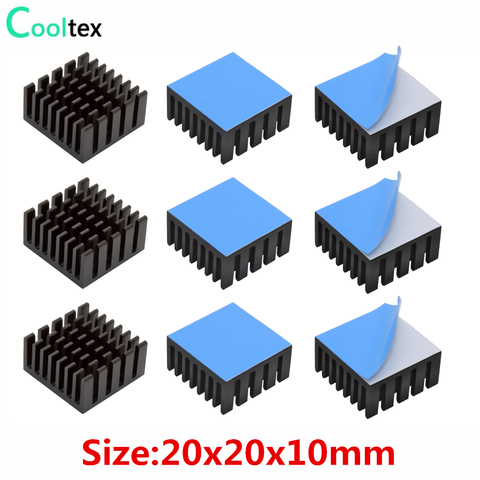 Dissipateur thermique en aluminium noir, 10 pièces, 20x20x10mm, radiateur de refroidissement pour puce électronique IC avec bande conductrice thermique ► Photo 1/6