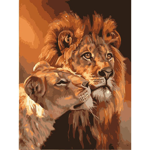 Sans cadre Le Lion Animal DIY Peinture Par Numéros Kits Coloration Peinture À L'huile Sur Toile Dessin Maison des Motifs Mur Art Photo ► Photo 1/6