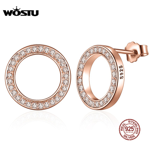 WOSTU-boucles d'oreilles clous circulaires pour femmes, bijoux authentiques, bijoux ronds en argent Sterling 100% 925, Original, cadeau ► Photo 1/5