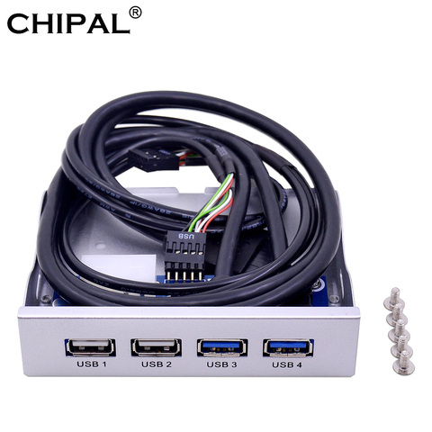 CHIPAL argent 4 Ports USB 2.0 USB 3.0 panneau avant Hub 20Pin séparateur interne Combo support adaptateur pour bureau 3.5 ''baie de disquette ► Photo 1/6