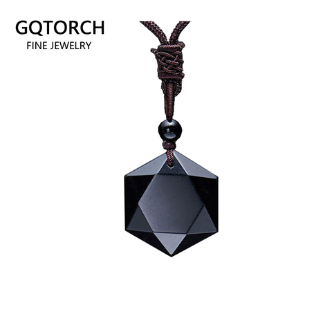 Noir Obsidienne Pierre Naturelle Pendentif Colliers Pour Femmes et Hommes Cubique Hexagramme Chandail Collier Amulettes Et Talismans Bijoux ► Photo 1/6