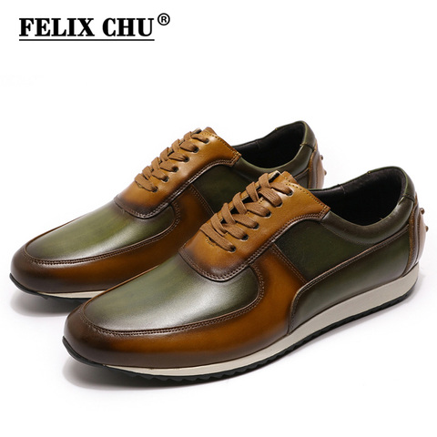 Grande taille 15 hommes Style chaussures décontractées en cuir véritable peint à la main Oxford marron vert à lacets mode Photos de rue chaussures plates pour hommes ► Photo 1/6