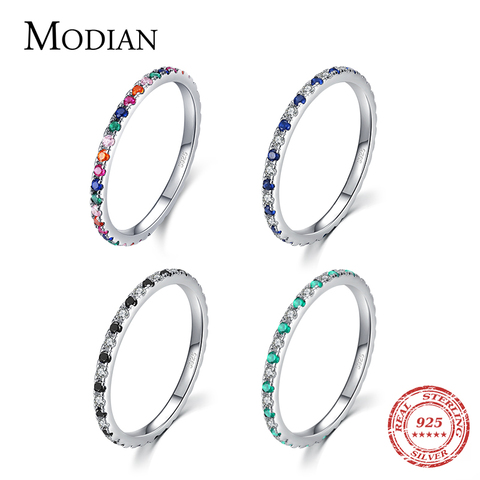 Modian – bagues arc-en-ciel CZ pour femmes, bracelet de fiançailles de mariage, mince et empilable, en argent Sterling 925, bijoux fins, 4 couleurs, 2022 ► Photo 1/6