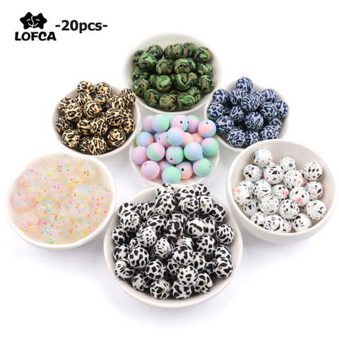 LOFCA-perles de dentition en Silicone, teinture de léopard, Terrazzo dalmatien, perles camo colorées, à mâcher, pour bébé, 20 pièces ► Photo 1/6