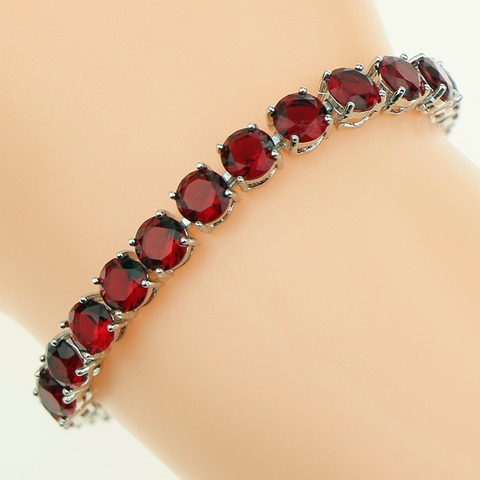 Mariée rouge grenat blanc Zircon créé bijoux 925 bijoux en argent lien chaîne Bracelet 21cm pour les femmes boîte cadeau gratuite ► Photo 1/5