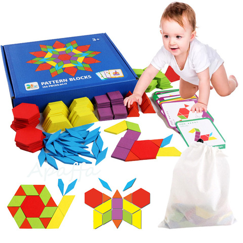 155 pièces 3d en bois Puzzle petite enfance éducation géométrique Tangram en bois jeu jouets pour enfants Montessori apprentissage ► Photo 1/6