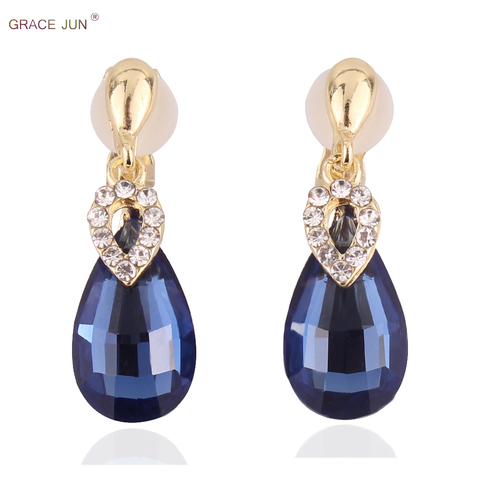 Boucles d'oreilles à Clip en cristal, strass de haute qualité, en forme de goutte d'eau, sans piercing pour femmes, de luxe, de mariage, sans trou, 7 couleurs, nouveau ► Photo 1/6